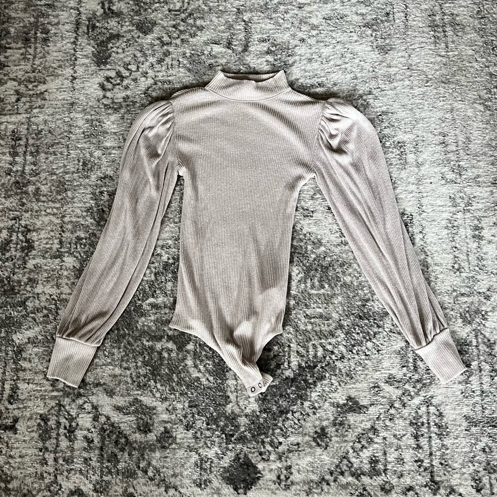 Express Ribbed Beige Bodysuit